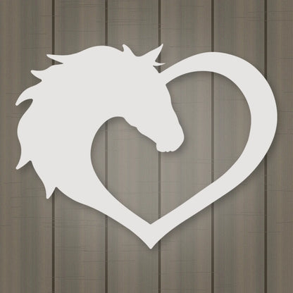 Horse Love Heart Metal Sign shown in Gloss White powder coat finish.