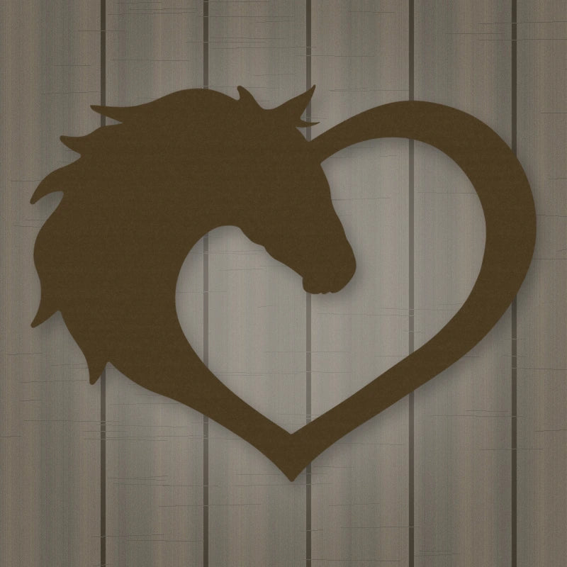 Horse Love Heart Metal Sign shown in Metallic Bronze powder coat finish.