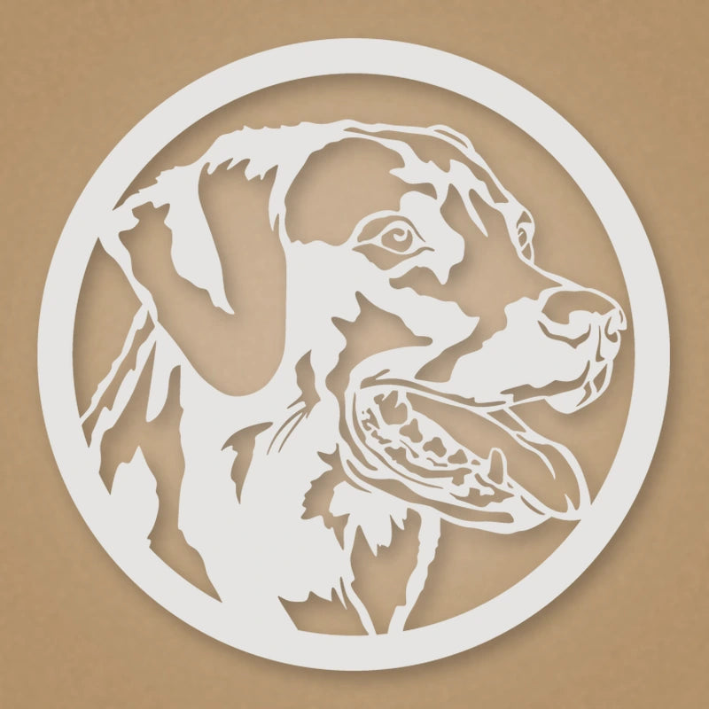 Labrador Dog Silhouette Metal Sign shown in Gloss White powder coat finish.