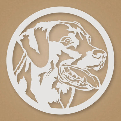 Labrador Dog Silhouette Metal Sign shown in Gloss White powder coat finish.