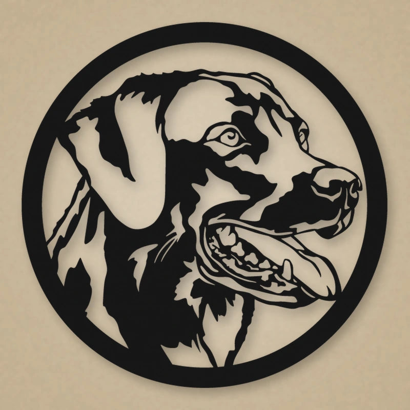 Labrador Dog Silhouette Metal Sign shown in Matte Black powder coat finish.