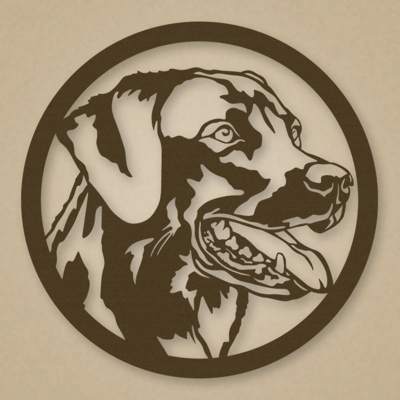 Labrador Dog Silhouette Metal Sign shown in Metallic Bronze powder coat finish.