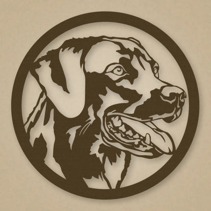 Labrador Dog Silhouette Metal Sign shown in Metallic Bronze powder coat finish.