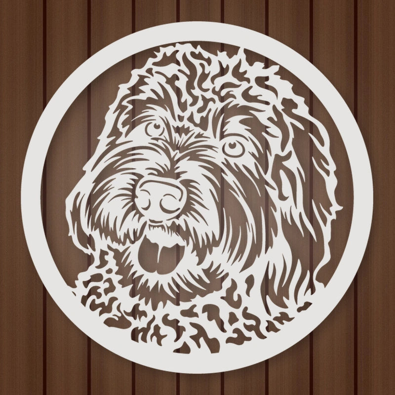 Labradoodle Dog Silhouette Metal Sign shown in Gloss White powder coat finish.