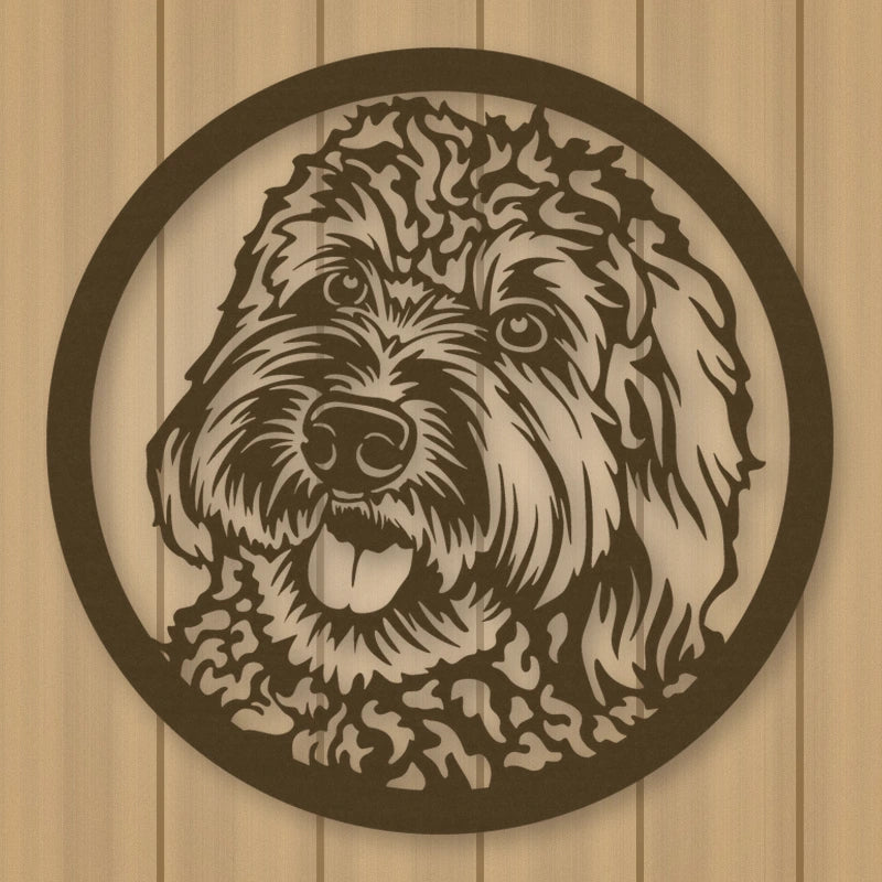 Labradoodle Dog Silhouette Metal Sign shown in Metallic Bronze powder coat finish.