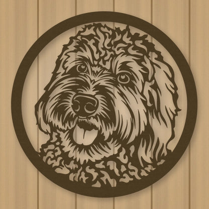 Labradoodle Dog Silhouette Metal Sign shown in Metallic Bronze powder coat finish.