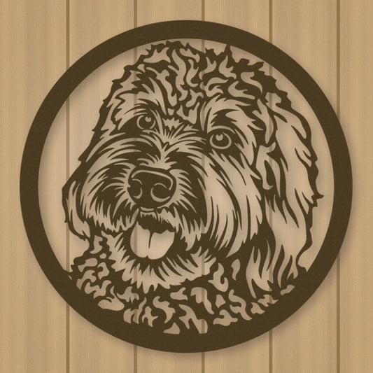 Labradoodle Dog Silhouette Metal Sign shown in Metallic Bronze powder coat finish.