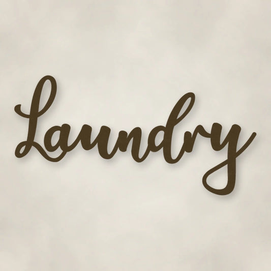 Laundry Metal Script Sign shown in Metallic Bronze powder coat finish.
