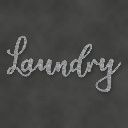 Laundry Metal Script Sign Raw Steel / Rust animated finish preview Shopify Ready.