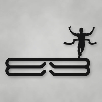 Male Runner Finish Line Medal Rack shown in Matte Black powder coat finish.
