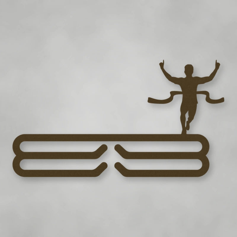 Male Runner Finish Line Medal Rack shown in Metallic Bronze powder coat finish.