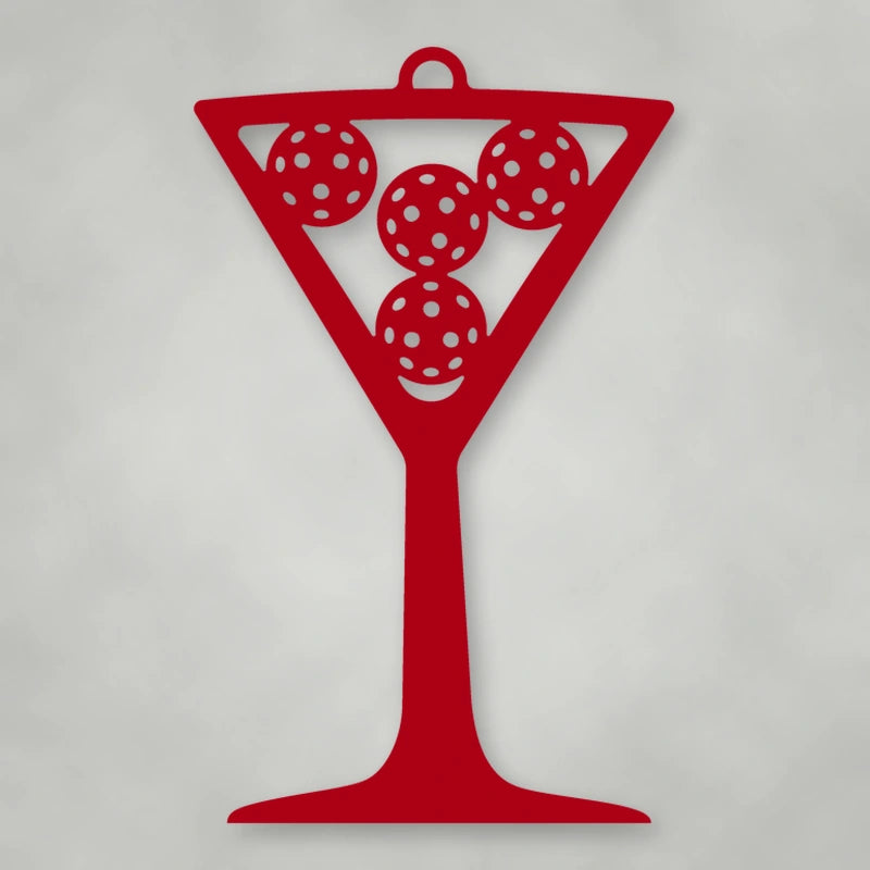 Pickleball Martini Holiday Ornament shown in Gloss Red powder coat finish.