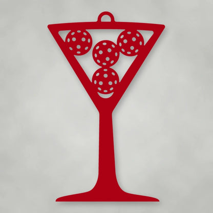 Pickleball Martini Holiday Ornament shown in Gloss Red powder coat finish.