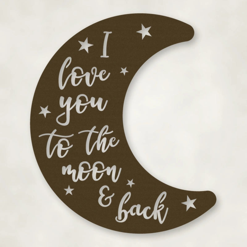 Moon & Back Metal Sign shown in Metallic Bronze powder coat finish.