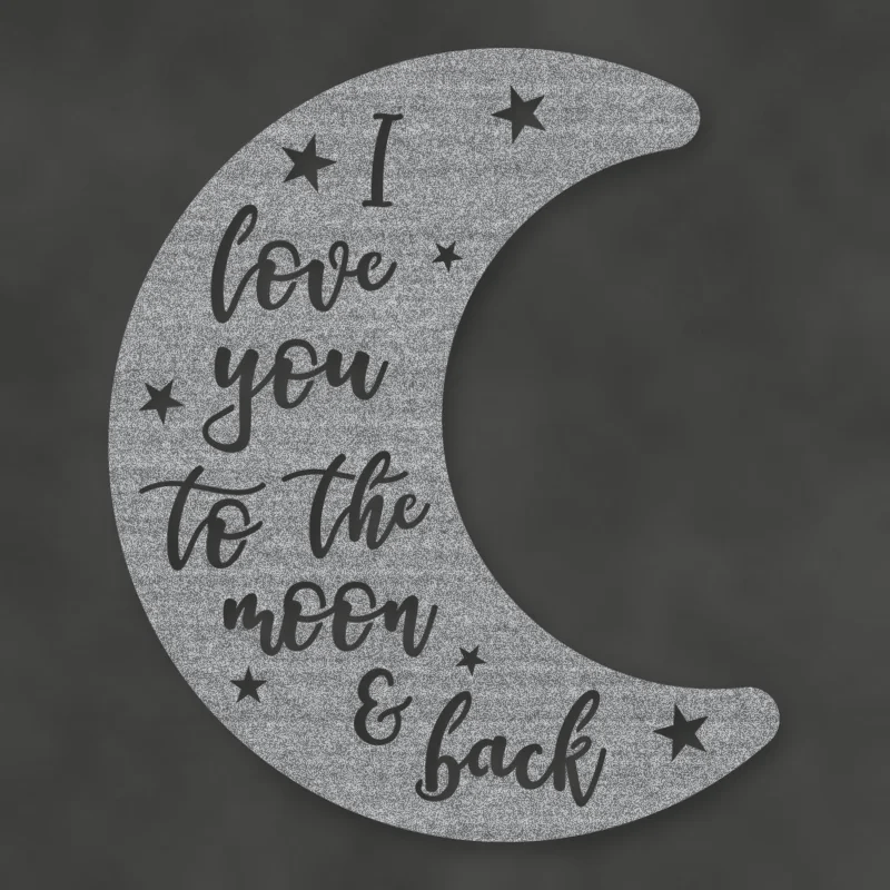 Moon & Back Metal Sign Raw Steel / Rust animated finish preview Shopify Ready.