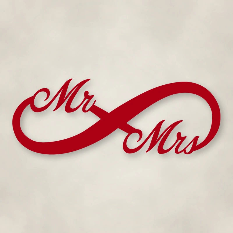 Mr. & Mrs. Infinity Metal Sign shown in Gloss Red powder coat finish.