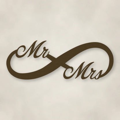 Mr. & Mrs. Infinity Metal Sign shown in Metallic Bronze powder coat finish.
