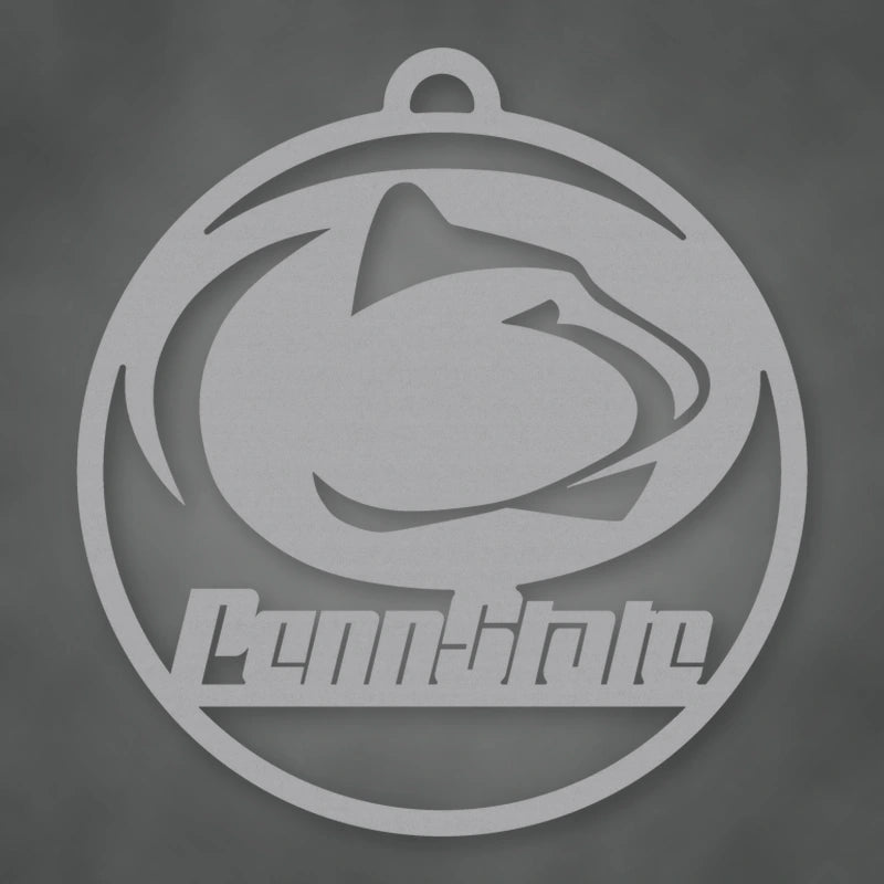 Penn State Ornament shown in Metallic Silver powder coat finish.