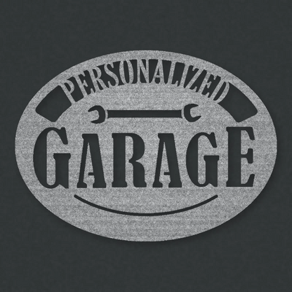 Personalized Pop's Garage Metal Sign Raw Steel / Rust animated finish preview Shopify Ready.