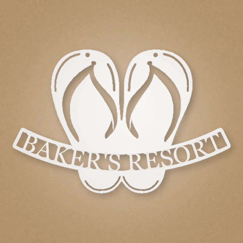 Flip Flop Personalized Beach House Metal Sign shown in Gloss White powder coat finish.