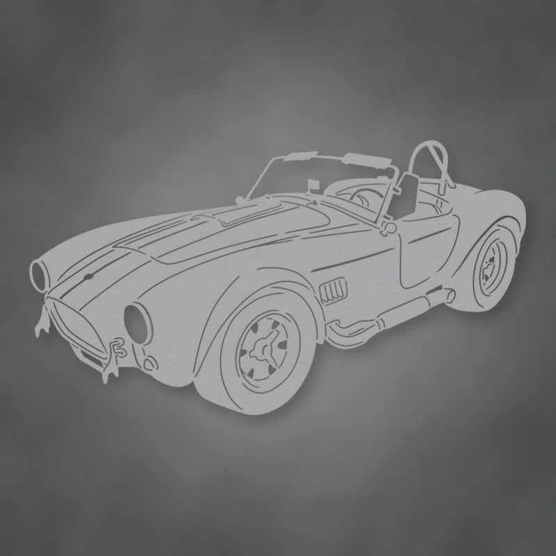 Shelby Cobra Metal Garage Sign shown in Metallic Silver powder coat finish.