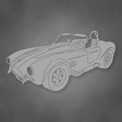 Shelby Cobra Metal Garage Sign shown in Metallic Silver powder coat finish.