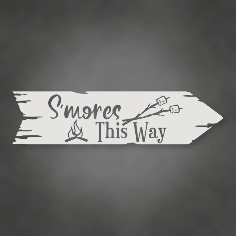 S'Mores This Way Metal Wall Sign shown in Gloss White powder coat finish.