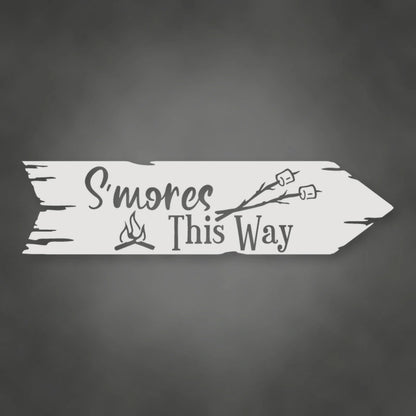 S'Mores This Way Metal Wall Sign shown in Gloss White powder coat finish.
