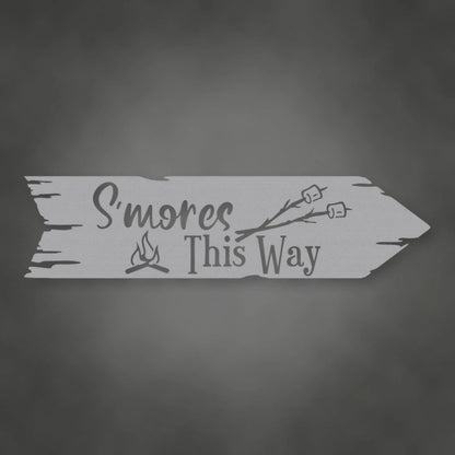 S'Mores This Way Metal Wall Sign shown in Metallic Silver powder coat finish.