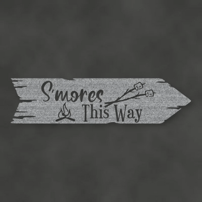 S'Mores This Way Metal Wall Sign Raw Steel / Rust animated finish preview Shopify Ready.