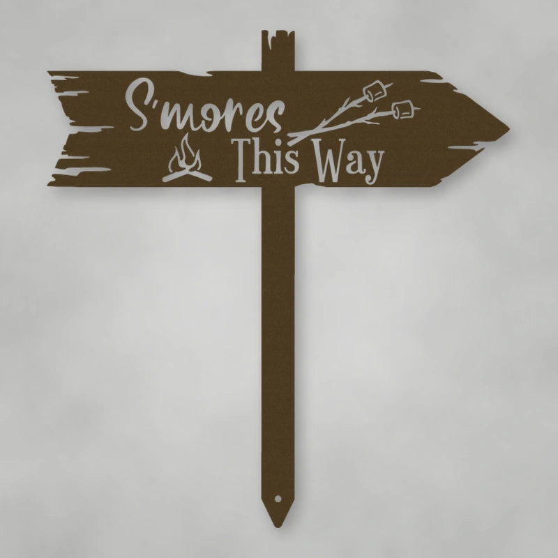 S'Mores This Way Metal Sign shown in Metallic Bronze powder coat finish.