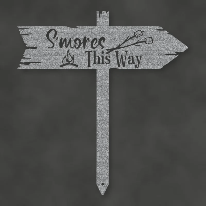 S'Mores This Way Metal Sign Raw Steel / Rust animated finish preview Shopify Ready.