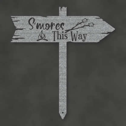 S'Mores This Way Metal Sign Raw Steel / Rust animated finish preview Shopify Ready.