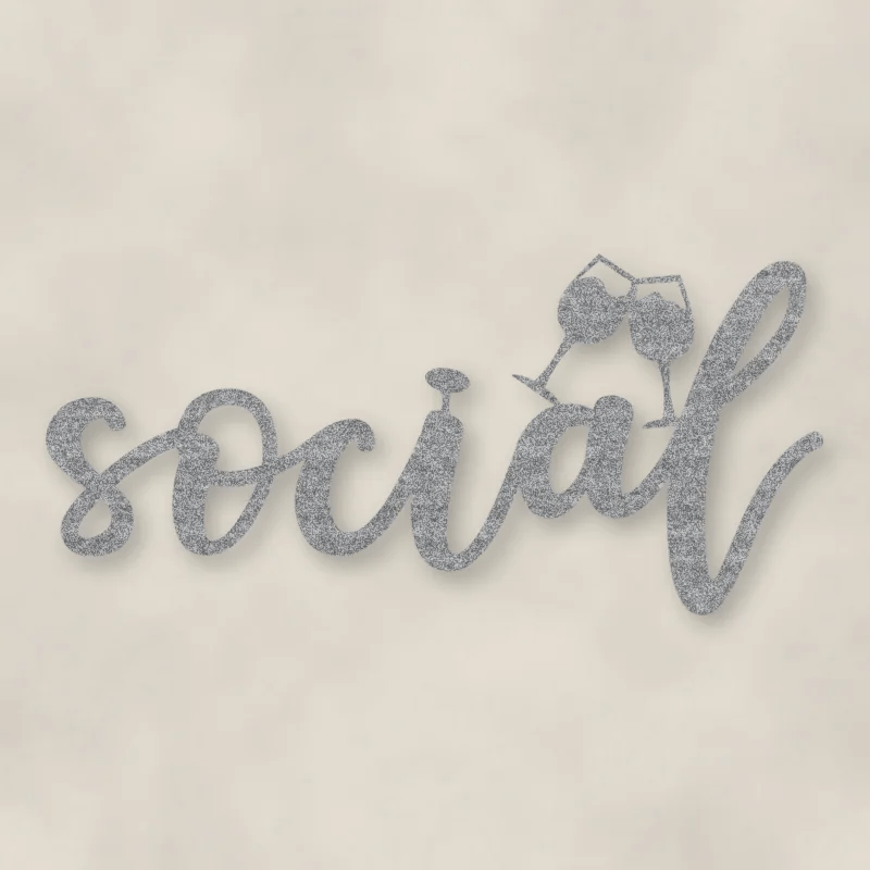 Social With Glasses Metal Script Sign Raw Steel / Rust animated finish preview Shopify Ready.