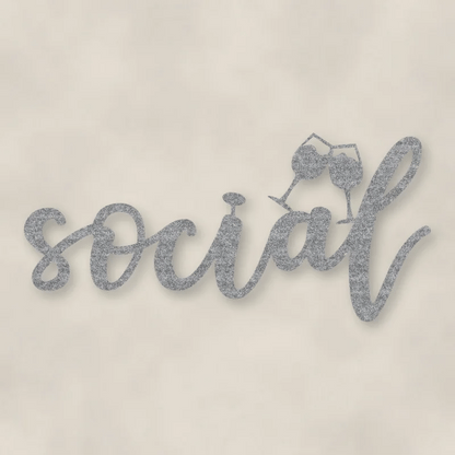 Social With Glasses Metal Script Sign Raw Steel / Rust animated finish preview Shopify Ready.