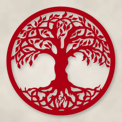 Tree Of Life Metal Sign shown in Gloss Red powder coat finish.