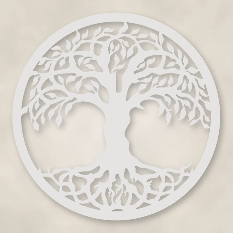 Tree Of Life Metal Sign shown in Gloss White powder coat finish.