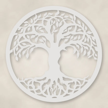 Tree Of Life Metal Sign shown in Gloss White powder coat finish.