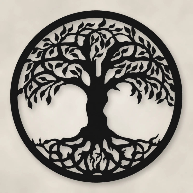 Tree Of Life Metal Sign shown in Matte Black powder coat finish.