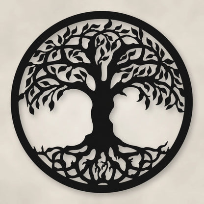 Tree Of Life Metal Sign shown in Matte Black powder coat finish.