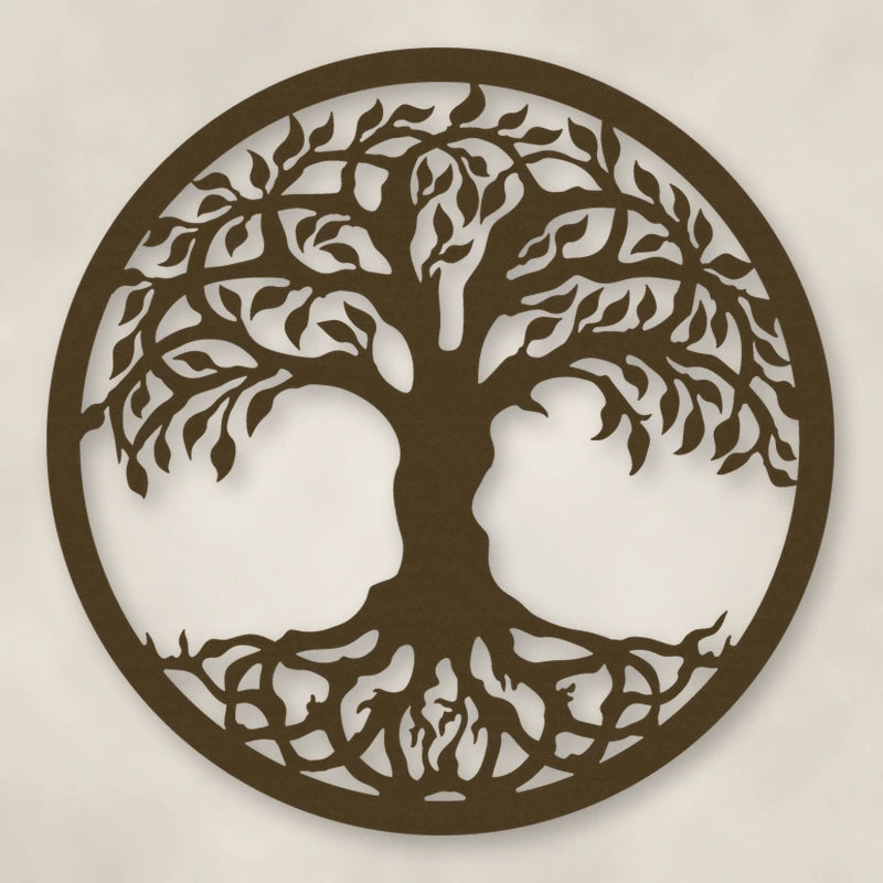 Tree Of Life Metal Sign shown in Metallic Bronze powder coat finish.
