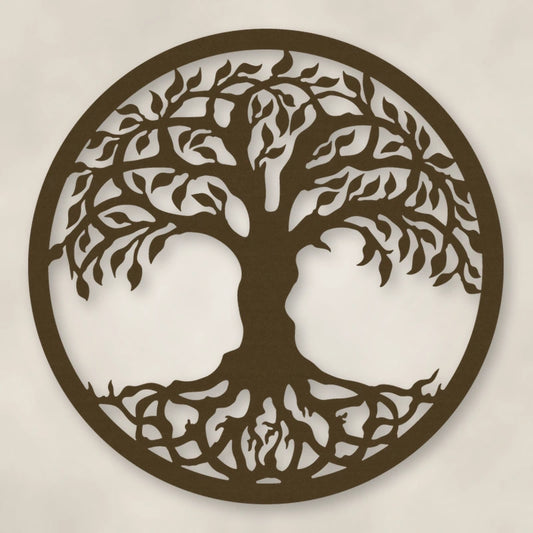 Tree Of Life Metal Sign shown in Metallic Bronze powder coat finish.
