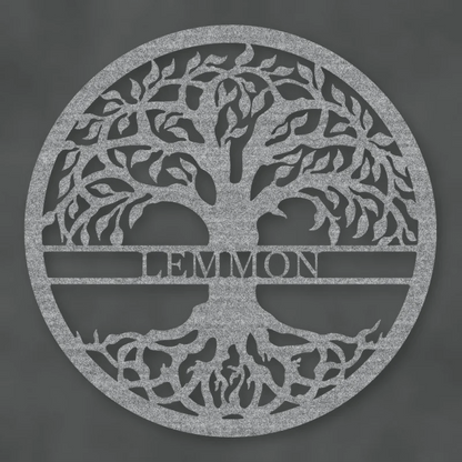 Tree Of Life With Personalized Name Metal Sign Raw Steel / Rust animated finish preview Shopify Ready.