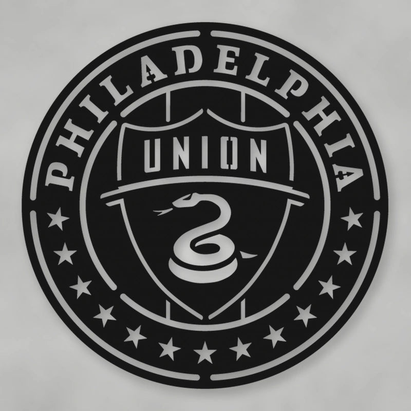 Philadelphia Union Soccer Metal Sign shown in Matte Black powder coat finish.