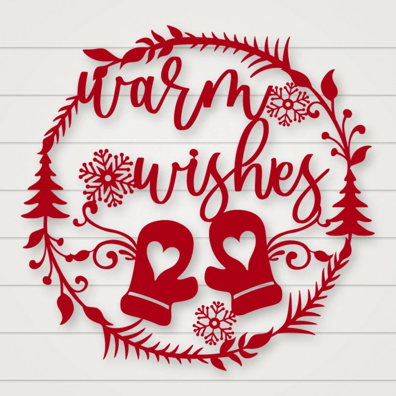 Warm Wishes Holiday Metal Sign shown in Gloss Red powder coat finish.