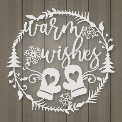 Warm Wishes Holiday Metal Sign shown in Gloss White powder coat finish.