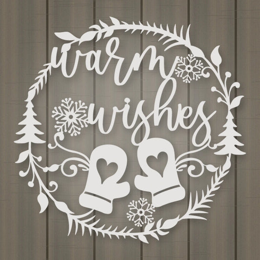 Warm Wishes Holiday Metal Sign shown in Gloss White powder coat finish.