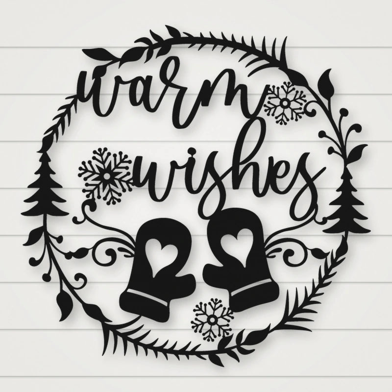 Warm Wishes Holiday Metal Sign shown in Matte Black powder coat finish.