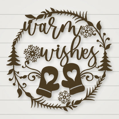 Warm Wishes Holiday Metal Sign shown in Metallic Bronze powder coat finish.