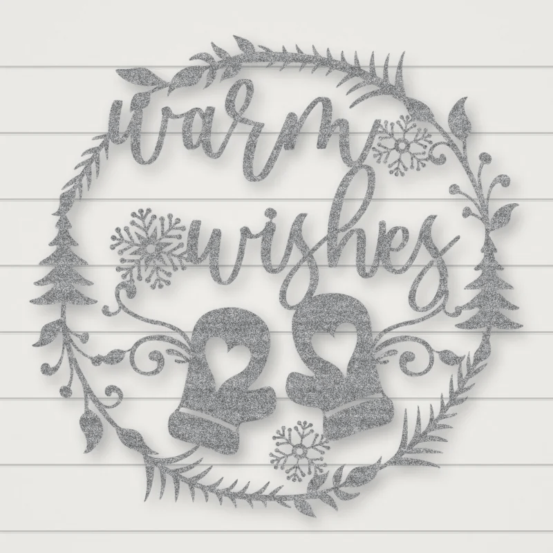 Warm Wishes Holiday Metal Sign Raw Steel / Rust animated finish preview Shopify Ready.